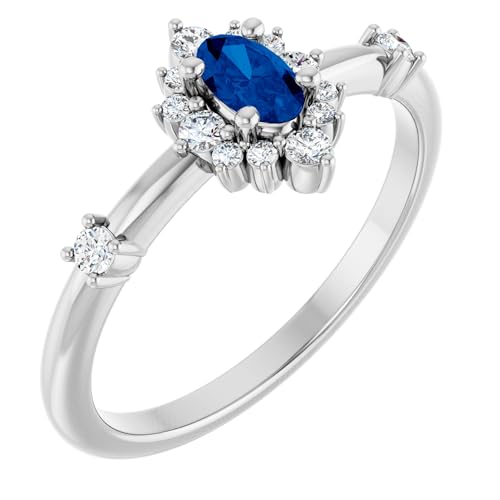 Bonyak Jewelry 14k White Gold Lab-Grown Blue Sapphire & 1/6 CTW Natural Diamond Halo-Style Rin