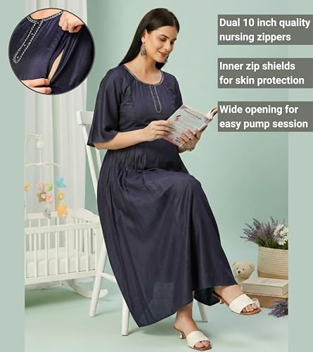 Image of DUMMY SHAPE Feeding Kurtis for Women Cotton Blend | Floral Anarkali Kurta with Dual Nursing Zippers for Pregnancy & Breastfeeding | Maternity Dresses | Gifts for Pregnant Woman