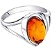 PEORA Genuine Baltic Amber Ring for Women in Sterling Silver, Rich Cognac Color, Oval Shape Solitaire, Comfort Fit, Size 7, Real Baltic Amber Ring for Adults, 100% Natural from Baltic Region
