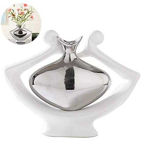 Anding Ceramic Vase Statue Silver Vase White Vase Home Decoration Pottery Decorative Sculpture (Silver vase-99691) Cover