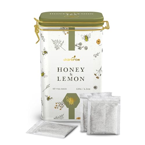 Charbrew Bees & Garden - Honey & Lemon Tea Tin 60 Teabags | Soothing Herbal Green Tea Blend in Reusable Metal Decorative Tin