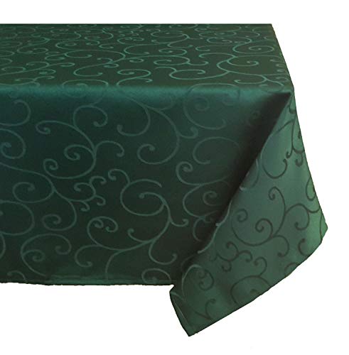 TEKTRUM 52 X 70 INCH 52"X70" RECTANGULAR POLYESTER DAMASK SCROLL TABLECLOTH - THICK/HEAVY DUTY/DURABLE FABRIC (Hunter Green)