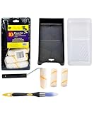 Bates Choice Paint Roller Kit, 4-Inch, 10 pcs, Black, Microfiber, Includes Precision Trim Brush, Standard Tray, 8 Count