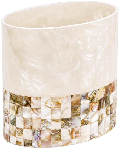 Creative Scents Milano Small Bathroom Trash Can 1.5 Gal / 6L - Decorative Oval Bathroom Wastebasket with Beautiful Mother of Pearl Shells; Modern Waste Basket for Room, Bedroom or Living Room