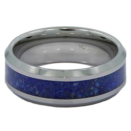 Tungsten Carbide 4mm, 6mm or 8mm Wedding Band Blue Lapis Lazuli Inlay3