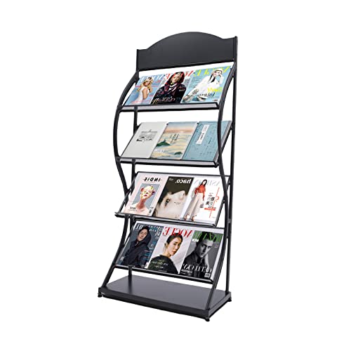 BINELUCOLU Floor-Standing Magazine Rack, Metal 4-Layer Magazine Rack Floor Display Stand Information Rack Book Storage Rack Magazine Holders for Newspaper Brochures Documents