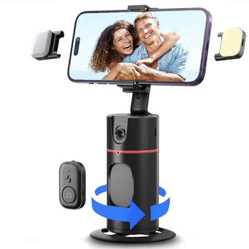 Image of Auto Face Tracking Tripod - 360 Rotation Auto Tracking Phone Holder, No App, Phone Camera Mount with Remote and Gesture Control, Rechargeable Smart Shooting Holder for Video Recording