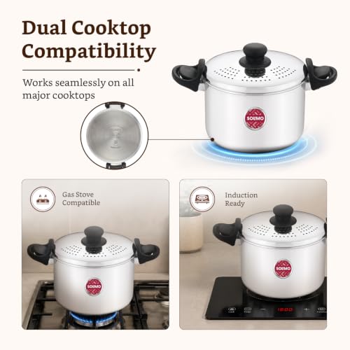 Image of Amazon Brand - Solimo SS Strainer Pot /Rice Pot 3.5L with Lock Handles | Induction Bottom Stainless Steel Cookware| Even Heat Distribution | Gas & Induction Compatible | Dishwasher Safe | BIS Certified