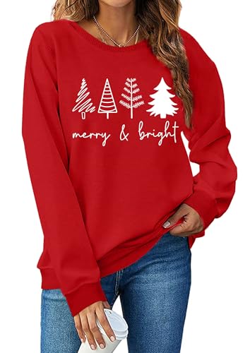 VVNTY Weihnachts Sweatshirt Damen Merry and Bright Pullover Lustig...