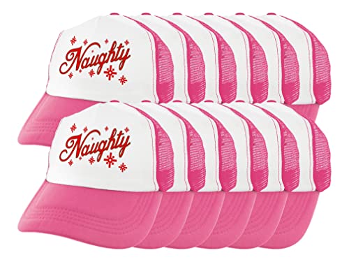 Christmas Themed Party Supplies Holiday Theme Naughty 12-Pack Trucker Hats Pink