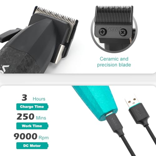 Image of VGR 640S2 Professional Hair Clippers for Men, 9000RPM Cordless Barber Clippers and Trimmers Set, Zero Gap T-Blade Hair Cutting Kit, DLC Coated Ceramic Blade Barber Kit with LED Display(Green)