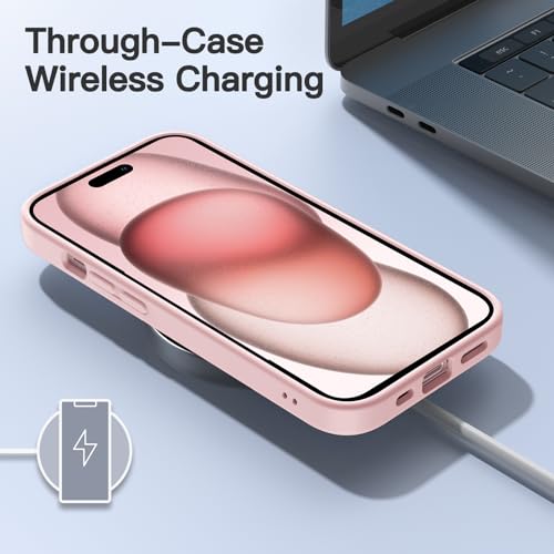 Image of JETech Matte Cover Case for iPhone 15 6.1-Inch, Shockproof Case Military Grade Drop Protection, Frosted Translucent Back Phone Cover, Anti-Fingerprint (Pink)