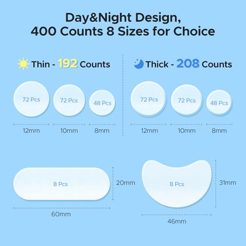 LitBear Pimple Patches for Face, 400 Counts Day and Night Acne Patches, Hydrocolloid Patches for Covering Zit and Blemishes, Large Breakouts, 5 Sizes Thin & Thick Spot Dots Stickers for Chin, Forehead