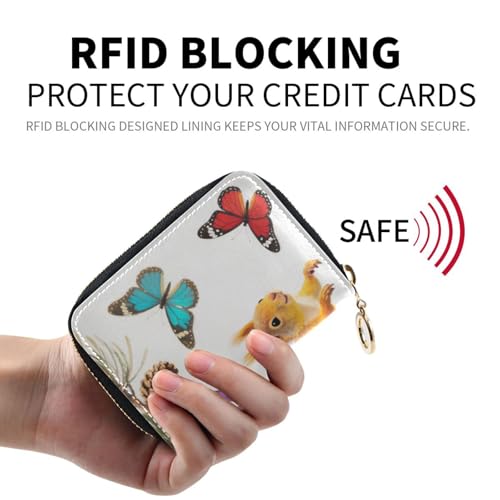 Wild Animal Squirrel American Anime Style Colorful leather womens credit card wallet With 2 cash slot RFID Blocking credit card holder with zipper2