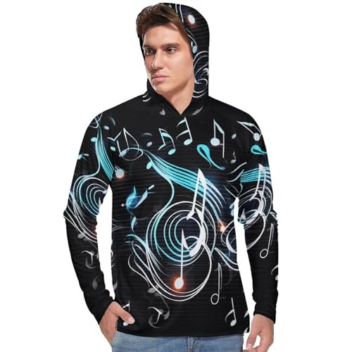Men's Sun Shirts UPF 50+ Rash Guard Long Sleeve Sun Protection Hoodie Music Note Lightweight Shirt 3XL White2