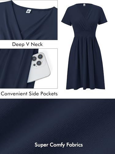 Image of Heymoments Womens Summer Short Sleeve Casual Dresses V-Neck Beach Dress with Pockets S-2XL
