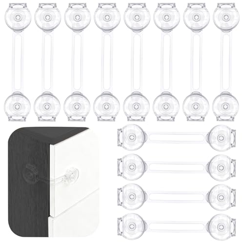 AiQInu Chiusura Cassetti per Bambini 12 Pezzi, Blocca Cassetti per Bambini con Adesivo Forte, Ferma Cassetti Sicurezza Bambini per Cassetti, Armadi e Elettrodomestici (Trasparente)