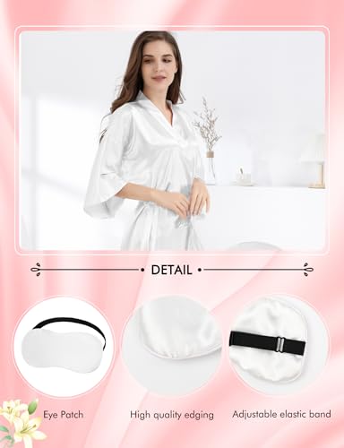 Image of MORFORU Women Bride Bridesmaid Silky Satin Kimono Robe Solid Color Sleepwear for Wedding Party Getting Ready, Short