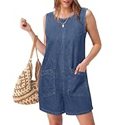 NARUPE Casual mouwloze V-hals denim romper overall shorts zomer jeans jumpsuits denim outfit met zak, Donkerblauw, M