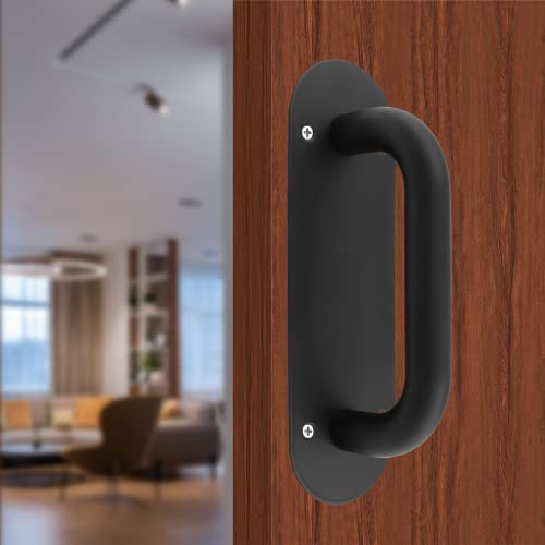 Bivethoi 2Pcs 8 Inch Closet Barn Door Handle With Plate, Black Sliding Cabinet Door Handle Stainless Steel Garage Door Handle, Bathroom Push Pull Handles Commercial Door Pull Handles For Shed Kitchen #TOP2
