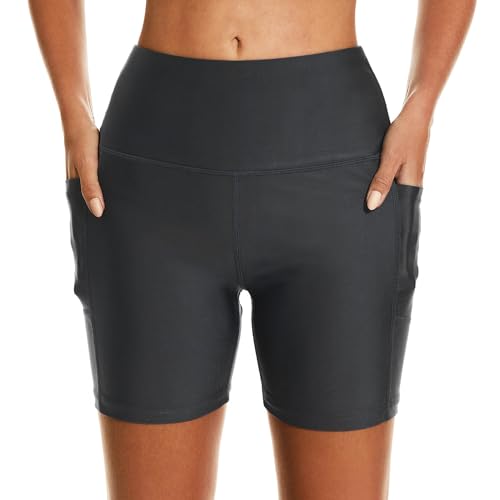Image of HODOSPORTS Women's 3'' /5'' /7'' /9'' /12'' Swim Board Shorts UPF50+ High Waisted Quick Dry Swimsuit Bottoms with Pockets Liner