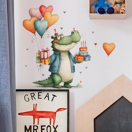 Vinilo decorativo cumpleaños cocodrilo con globos corazón miniatura 4