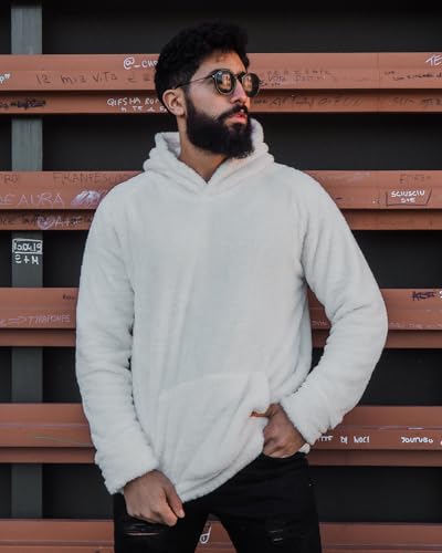 Image of GINGTTO Men's Fuzzy Sherpa Sweatshirt Fashion Pullover Fleece Hoodies