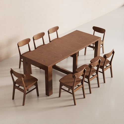 Image of AnywaysWood 17.7 -99.6 in Extendable Rectangular Dining Table for 4-10,Expandable Dining Room Table (Single Table + 8 Solid Wood Chairs)