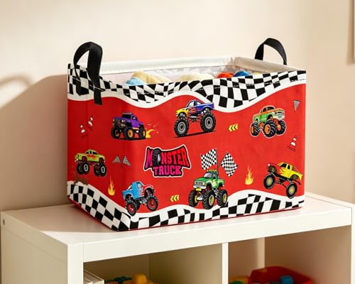 Image of Essme Rectangular Kids Basket,Car Storage Bins Organizer with Handles for Boys Room Decor, Gift Basket,Shelf Basket.(Red Car)