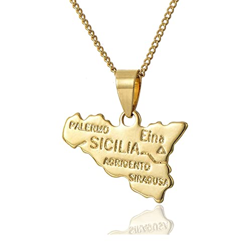 Fashion 18K Gold Plated Alloy Sicily Map Pendant Necklace,20inches Link Chain