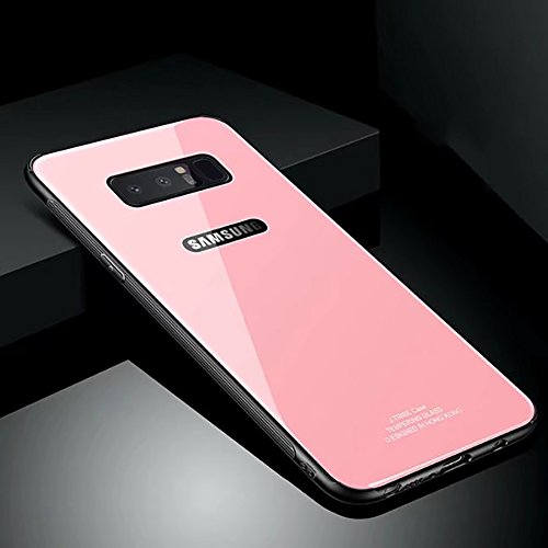 Hard Rigid Tempered Glass Back Cover for Samsung Galaxy Note 8, Aearl Pure Color Crystal Clear Rear Back Glass Plastic Interior TPU Bumper Case with Screen Protector for Samsung Galaxy Note 8 - Pink