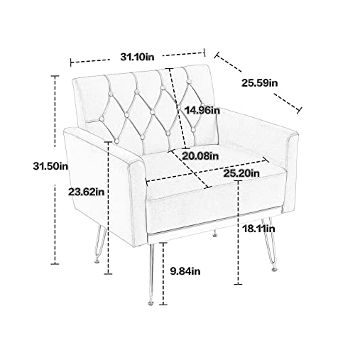 Easyparner Modern Velvet Button-Tufted Accent Chair Comfy Armchair Leisure Single Sofa With Rose Gold Legs For Living Room Or Bedroom Decoration #TOP1