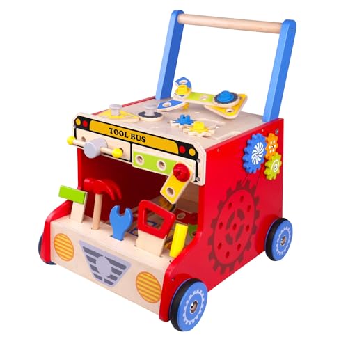 Fat Brain Toys My Fixer Upper Tool Bus - Toddler Walker & Pretend Workbench, 18 mos+