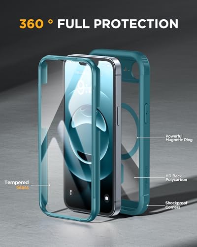 Image of Miracase for iPhone 17e Case & iPhone 16e Case, Full-Body Phone with Built-in Glass Screen Protector, [Magnetic with MagSafe] Military Drop Proof 17 E / 16 E Cover Bumper 6.1 inch, Green