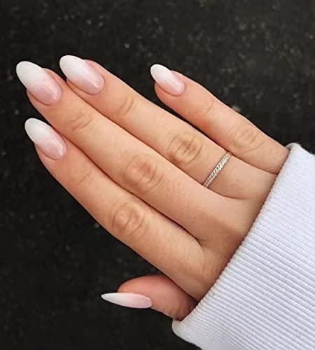 Dudulanni 24 Pcs Press on Nails Medium, Fake Nails with Nail Glue, Stick Glue on Nails False Nails Acrylic Nails for Women S Ombre Pink Almond
