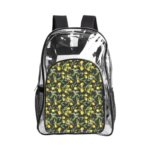 JBJGKHLP Mochila transparente unisex con estampado de limón y flores para festivales, escuela, senderismo, trabajo al aire libre, viajes