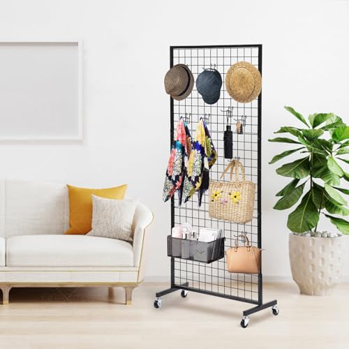 Eastern Tree Grid Wall Panels, Gridwall Panels Stand with T-Base, Black Wire Grid Wall Panel Display with Wheels, Craft Fair Display Rack, Retail Display, 2 Packs 2.5'x 6', Extra More 20 Pieces Hooks by Eastern Tree - Image 6