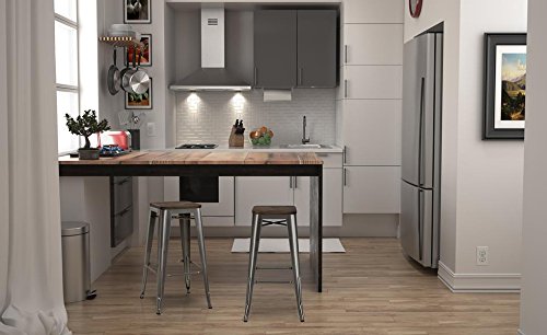 Dhp Fusion Metal Backless 30" Bar Stool With Wood Seat, Distressed Metal Finish For Industrial Appeal, Set Of Two, Antique Gun Metal #TOP1