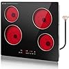 Placa Vitrocerámica 60 cm 4 Zonas, 6000W Placa Eléctrica con Control Táctil, 9 Niveles de Potencia, Temporizador, Pausa, Mantener Caliente, Bloqueo Infantil, Uso Empotrado o Sobremesa
