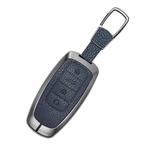 Étui de clé de voiture en cuir Tiggo 8 Pro Omoda 5 coque métal 4 boutons bleu