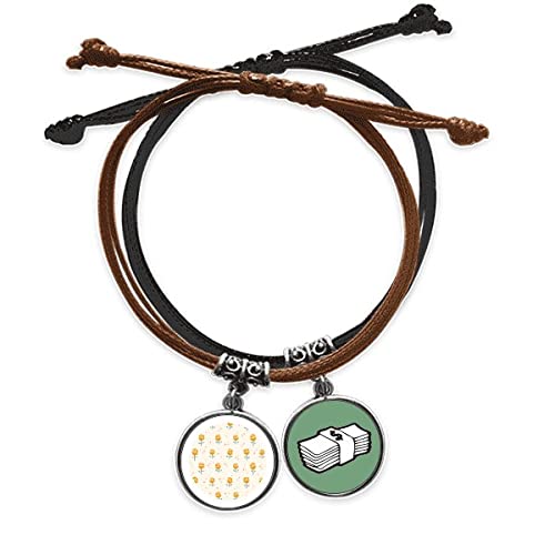 Pulsera de cuerda con rosa amarilla y cadena de cuero ajustable para mano