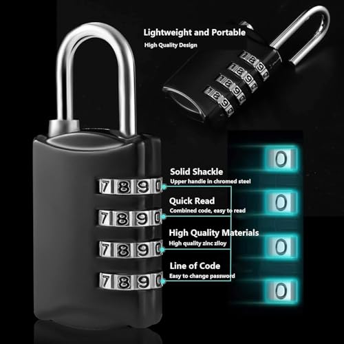 Foto von 4 Stück Vorhängeschloss Zahlenschloss Klein, 4 Stellig Kofferschloss Schloss mit Zahlencode Gepäckschloss Spindschloss für Rucksack Fitnessstudio Schule (Schwarz)