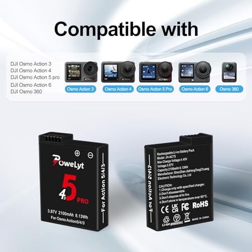Cargador para Osmo Action 5 Pro con 3 baterías de 2100mAh y hub de carga de 3 canales 2