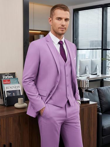 Image of WEEN CHARM Men's 3-Piece Slim Fit Suit Set-2-Button Blazer,Vest & Pants-Formal Wedding,Prom,Party & Business Tuxedo