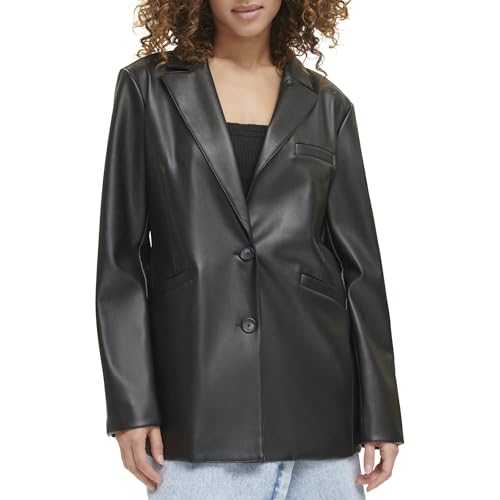 Levi's Women's Faux Leather Single Breasted Blazer, Black, Small