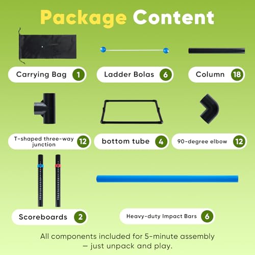 OLIXIS Ladder Ball, Golf Tossing Ball Set for Ladder Toss Game, Ladderball Outdoor Games for Lawn & Backyard for Adults & Kids, Complete with 6 Bolas, Scoreboards & Carry Bag, Black