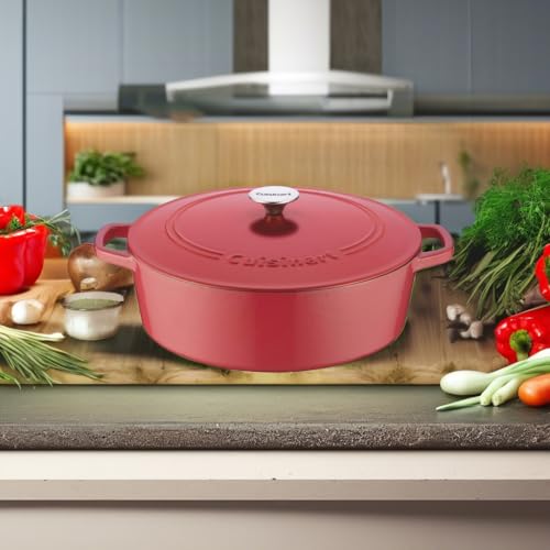 Image of Cuisinart Chef's Classic Enameled Cast Iron Dutch Oven with Lid, Porcelain Enameled Interior, Oven Safe, Induction Compatible, 7-Quart, Oval, Peony Pink