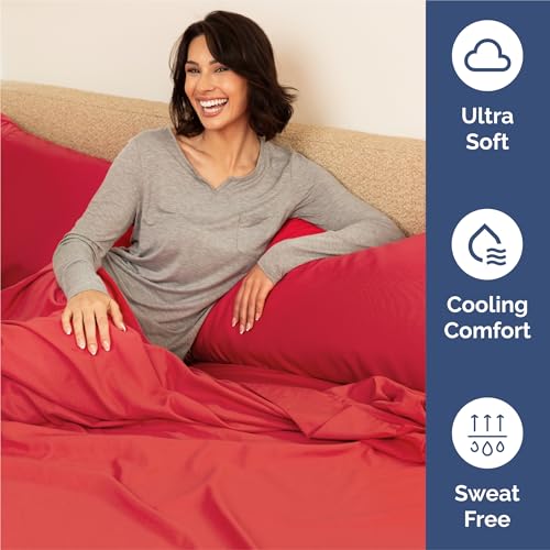Image of King 6 Piece Bed Sheet Set - Comfy, Breathable & Cooling Bed Sheets - Red | Ultra Soft Hotel Luxury Bedding Set w / 8-16 Inch Deep Pockets - 1 Flat & 1 Fitted Sheet & 4 Pillowcases - Wrinkle & Fade Free