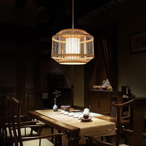 Plafonnier osier beige E27 avec suspension rotin rustique - 5