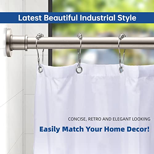 Image of BRIOFOX Industrial Shower Curtain Rod - Spring Tension Shower Rod 43-72 Inch Tension Curtain Rod for Window or Bathroom, Satin Nickel